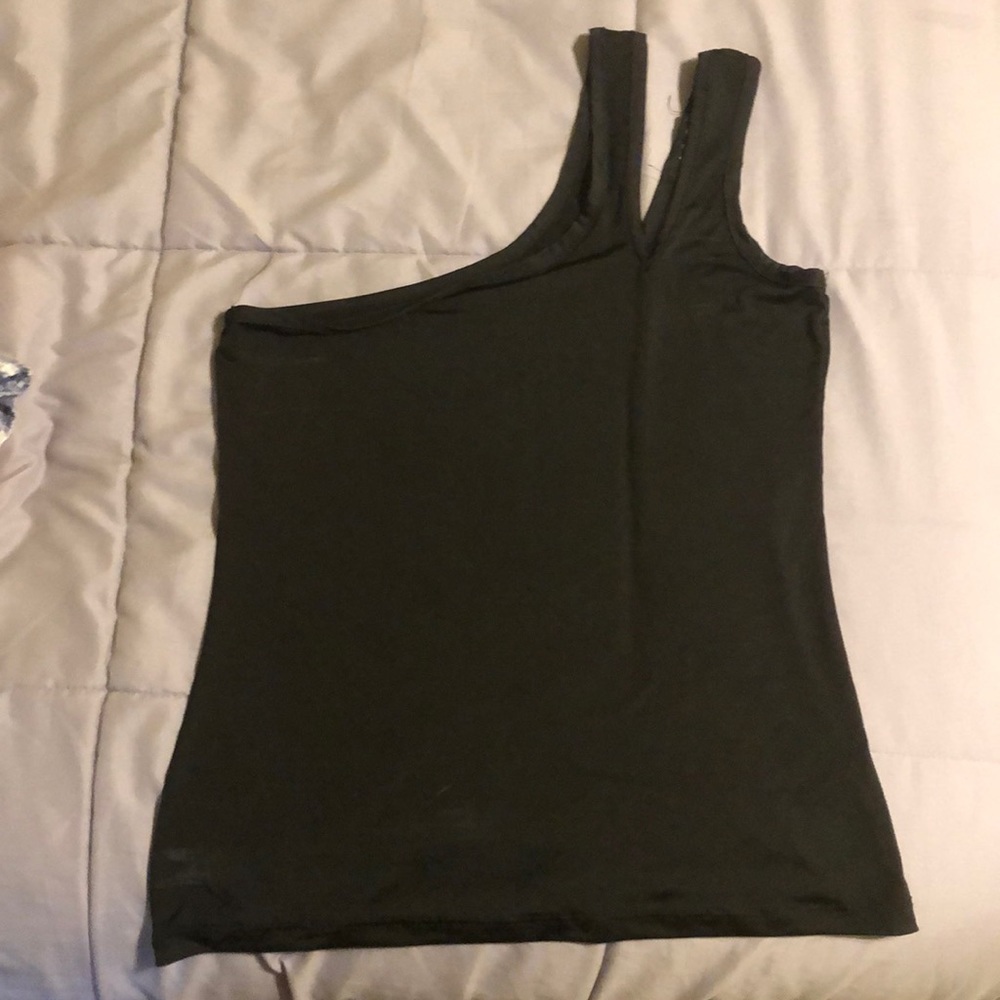 One shoulder sleek black tank